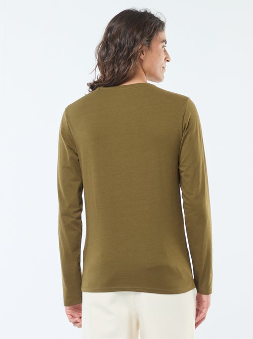 T-shirt uni à manches longues et col rond - Kiabi