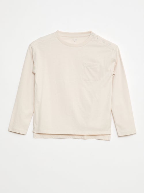 T-shirt uni à manches longues et poche poitrine - collection facile à enfiler - Kiabi
