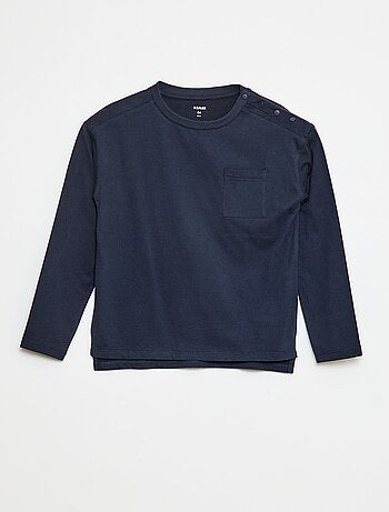 T-shirt uni à manches longues et poche poitrine - collection facile à enfiler
