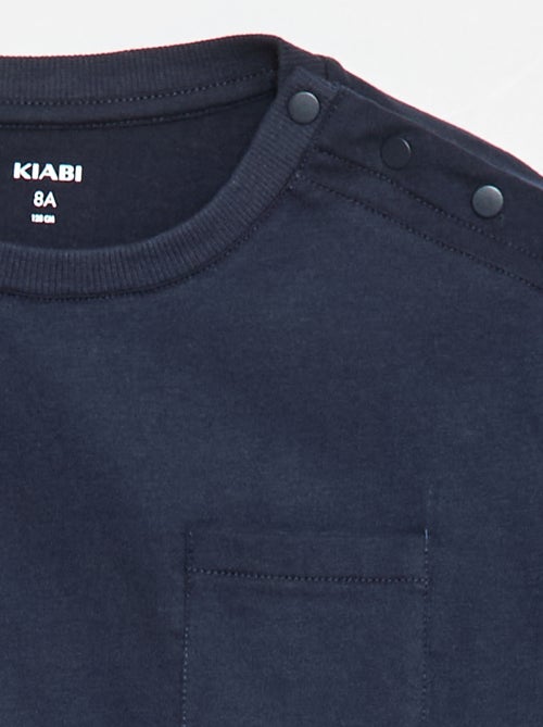 T-shirt uni à manches longues et poche poitrine - collection facile à enfiler - Kiabi