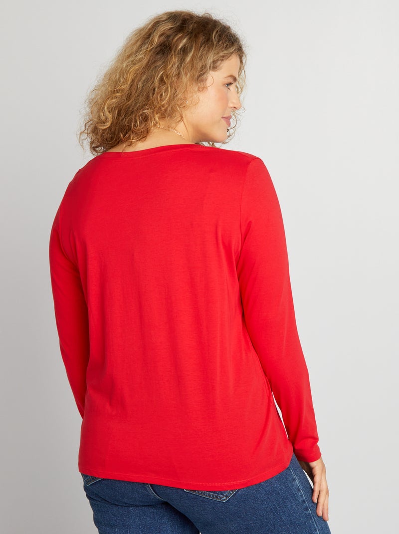 T-shirt uni à manches longues Rouge - Kiabi