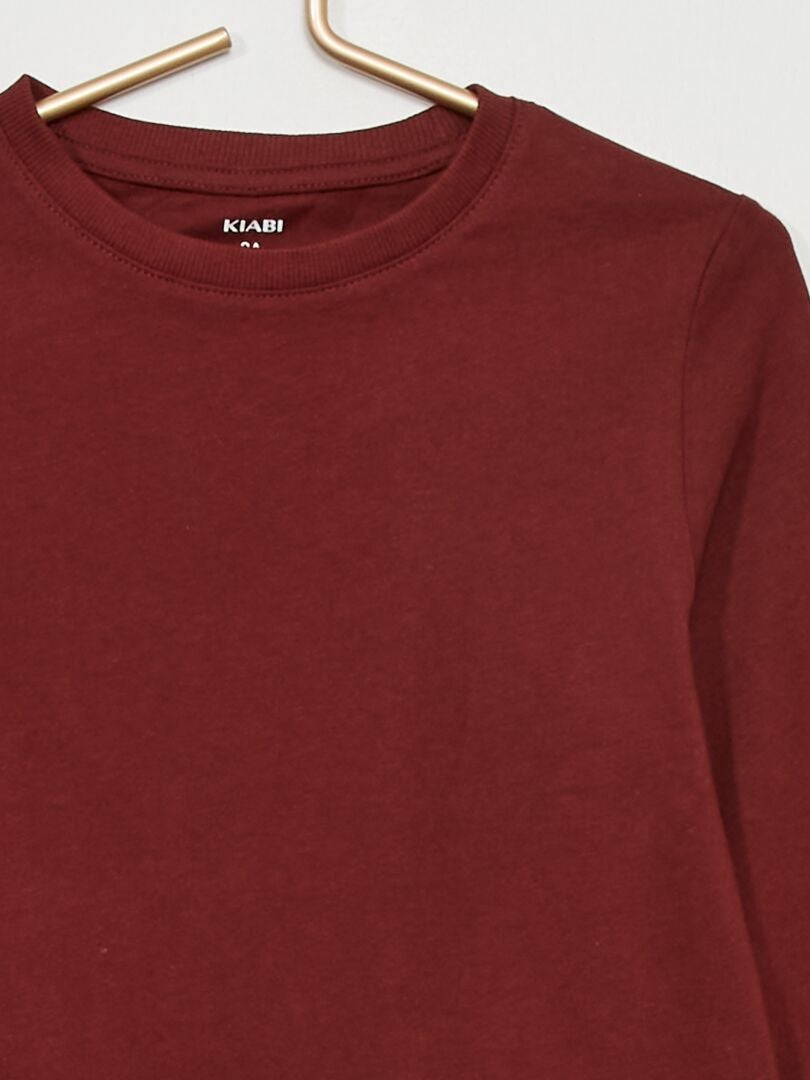 T-shirt uni à manches longues Rouge - Kiabi