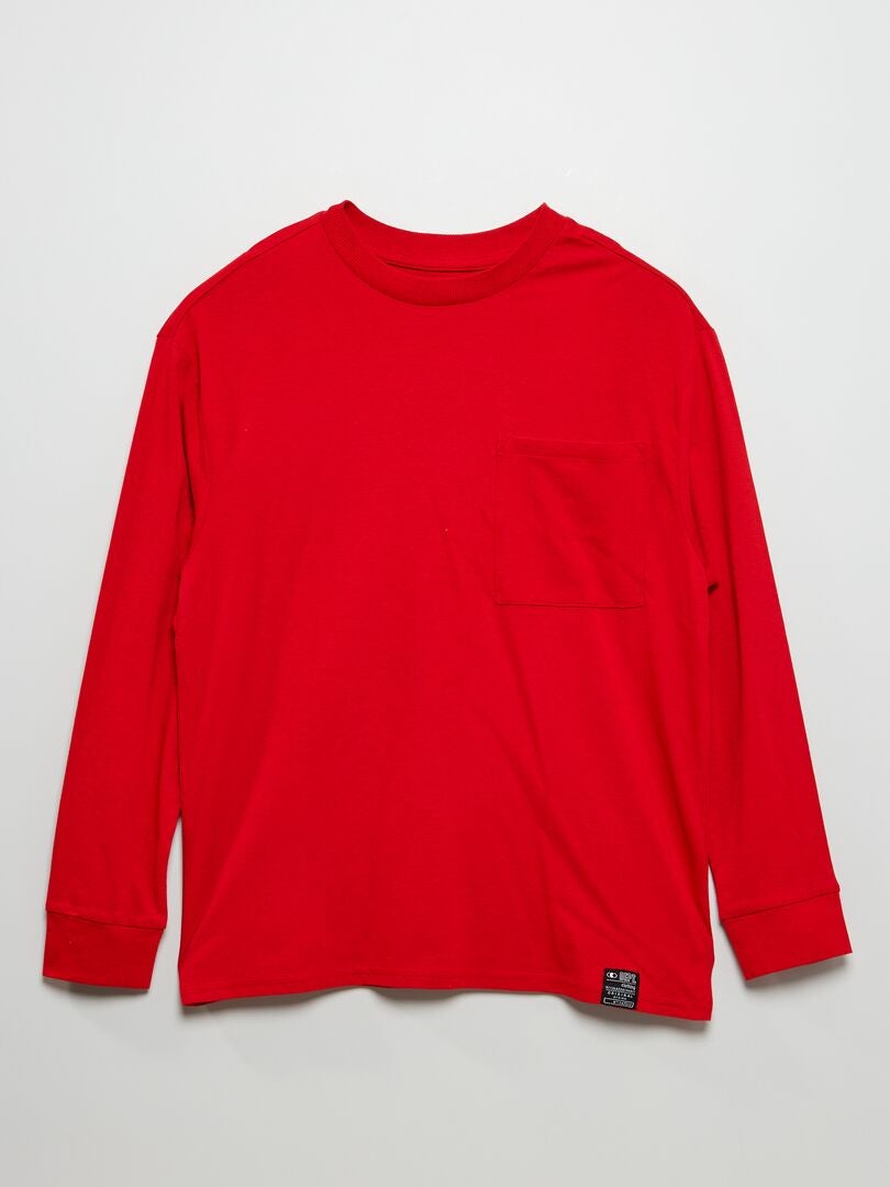 T-shirt uni à manches longues Rouge - Kiabi