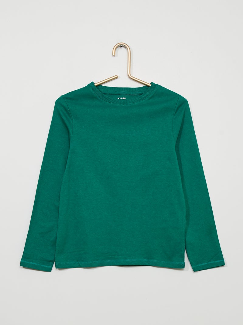 T-shirt uni à manches longues Vert - Kiabi