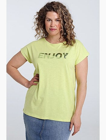 T-shirt uni avec broderie Enjoy et sequins