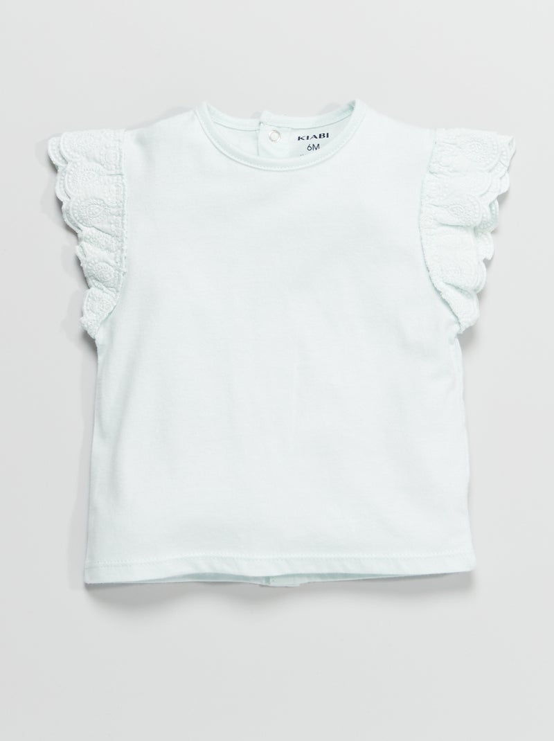 T-shirt uni avec broderie fantaisie Vert - Kiabi