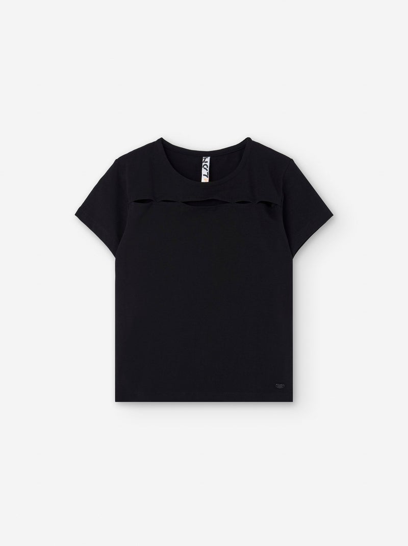 T-shirt Uni avec Découpes Noir - Kiabi