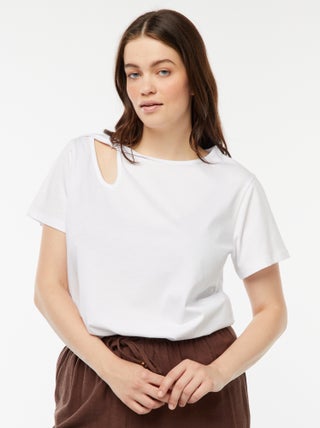 T-shirt uni avec fente ajourée avec effet twxité