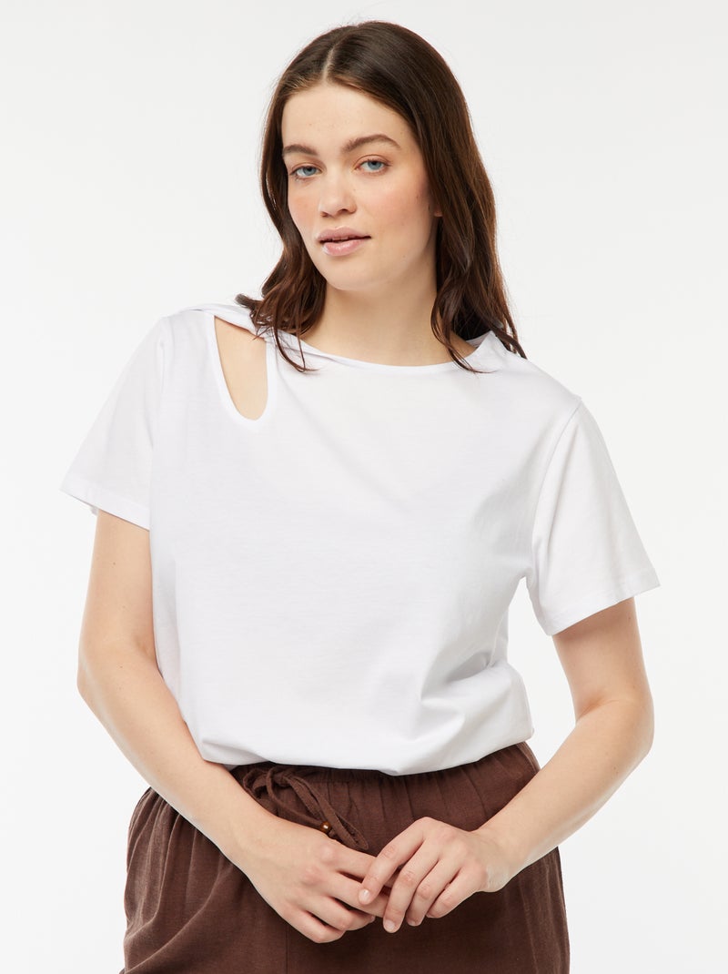 T-shirt uni avec fente ajourée avec effet twxité Blanc - Kiabi