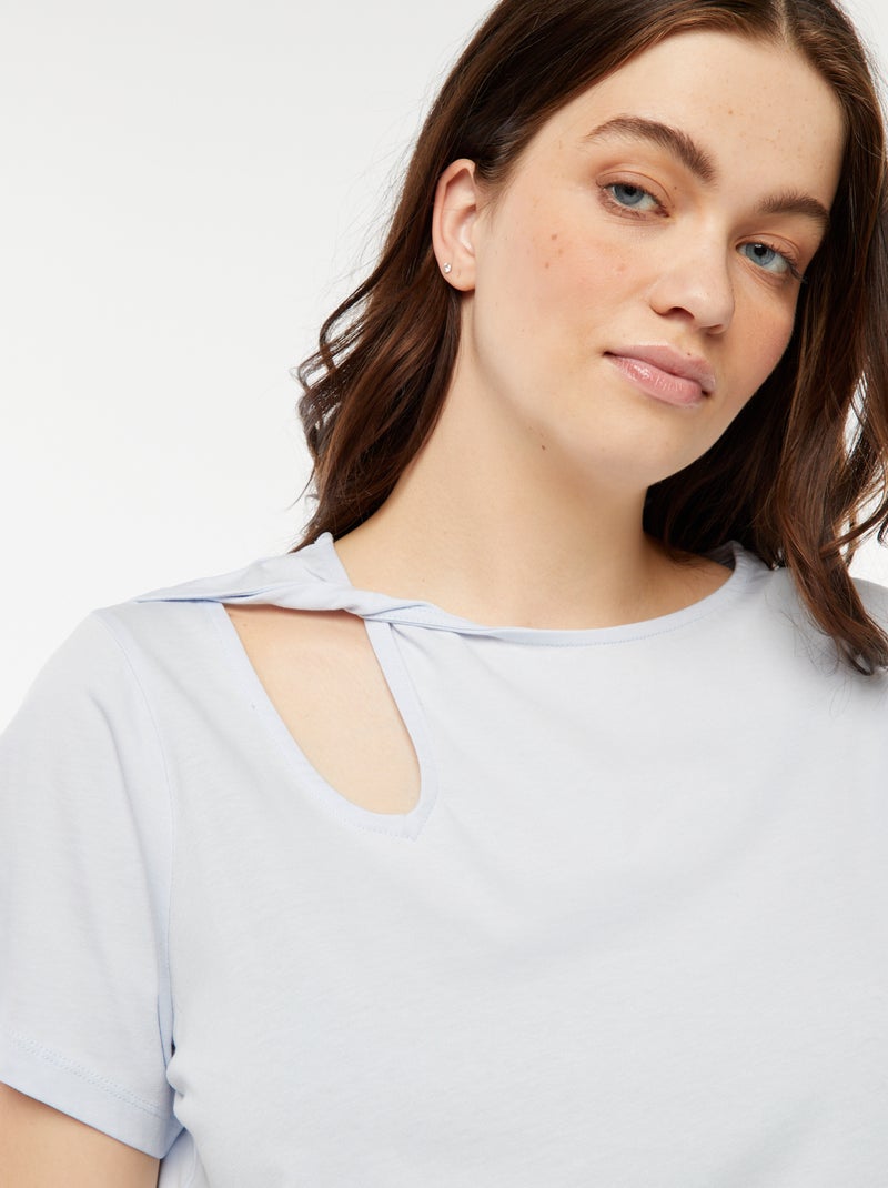 T-shirt uni avec fente ajourée avec effet twxité Bleu - Kiabi