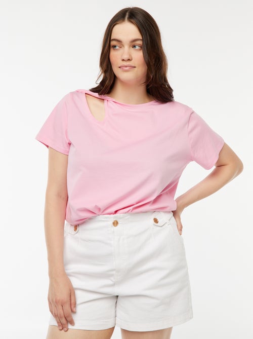 T-shirt uni avec fente ajourée avec effet twxité - Kiabi