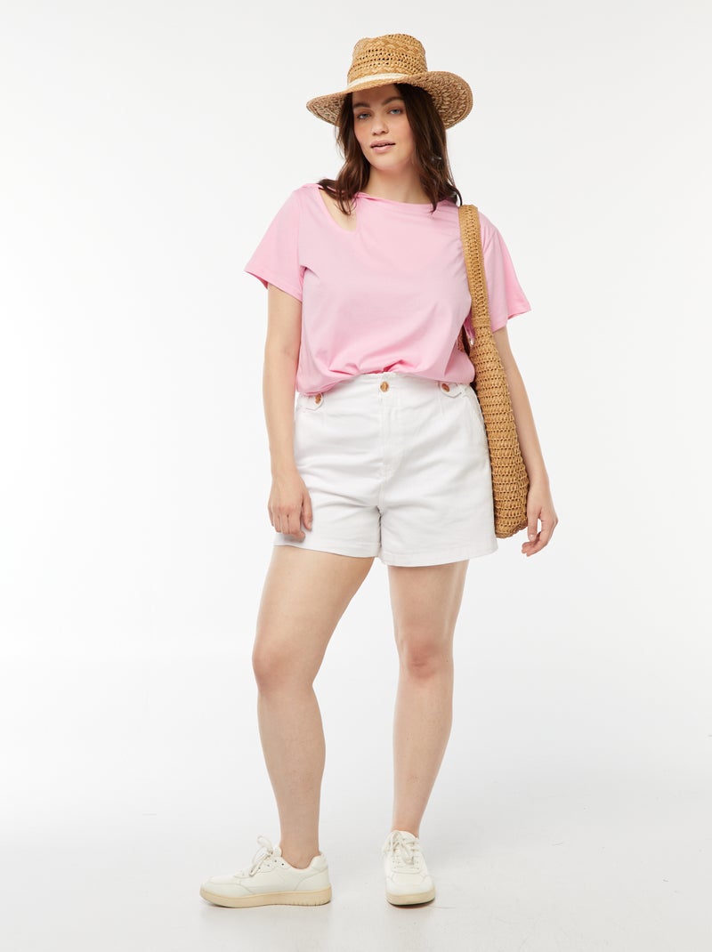 T-shirt uni avec fente ajourée avec effet twxité Rose - Kiabi