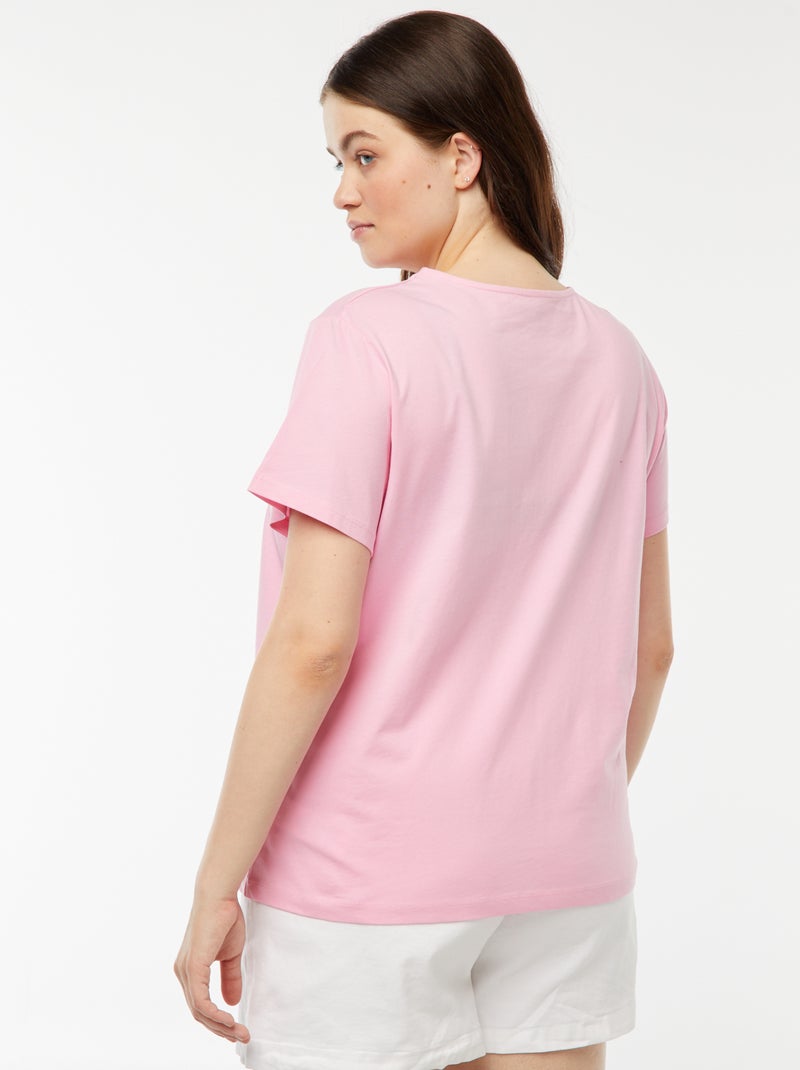 T-shirt uni avec fente ajourée avec effet twxité Rose - Kiabi