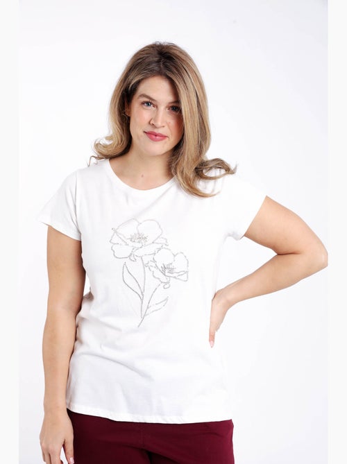 T-shirt uni avec fleurs en sequins PAPRIKA - Kiabi