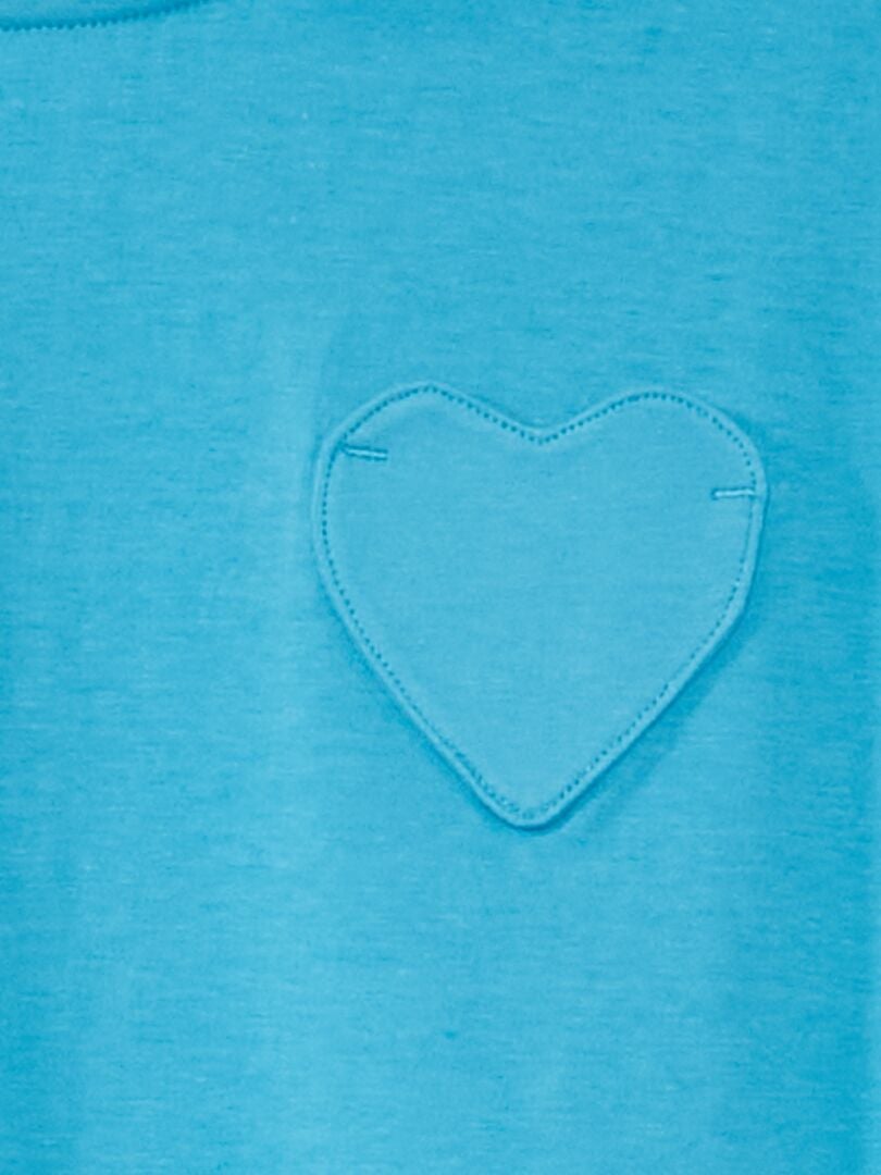 T-shirt uni avec poche cœur turquoise - Kiabi