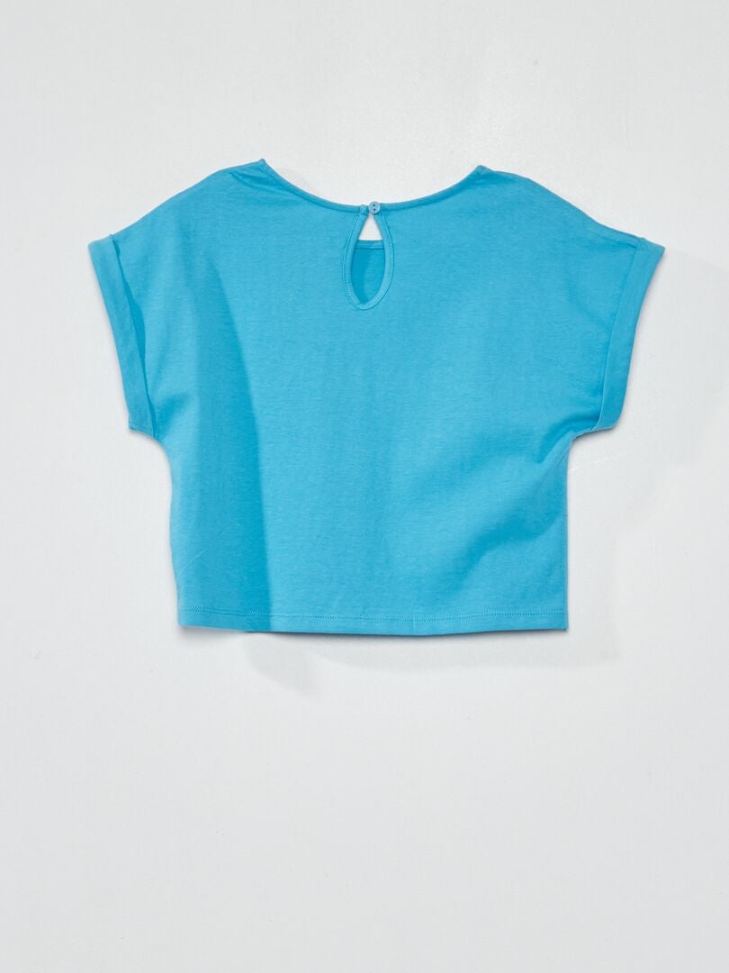 T-shirt uni avec poche cœur turquoise - Kiabi
