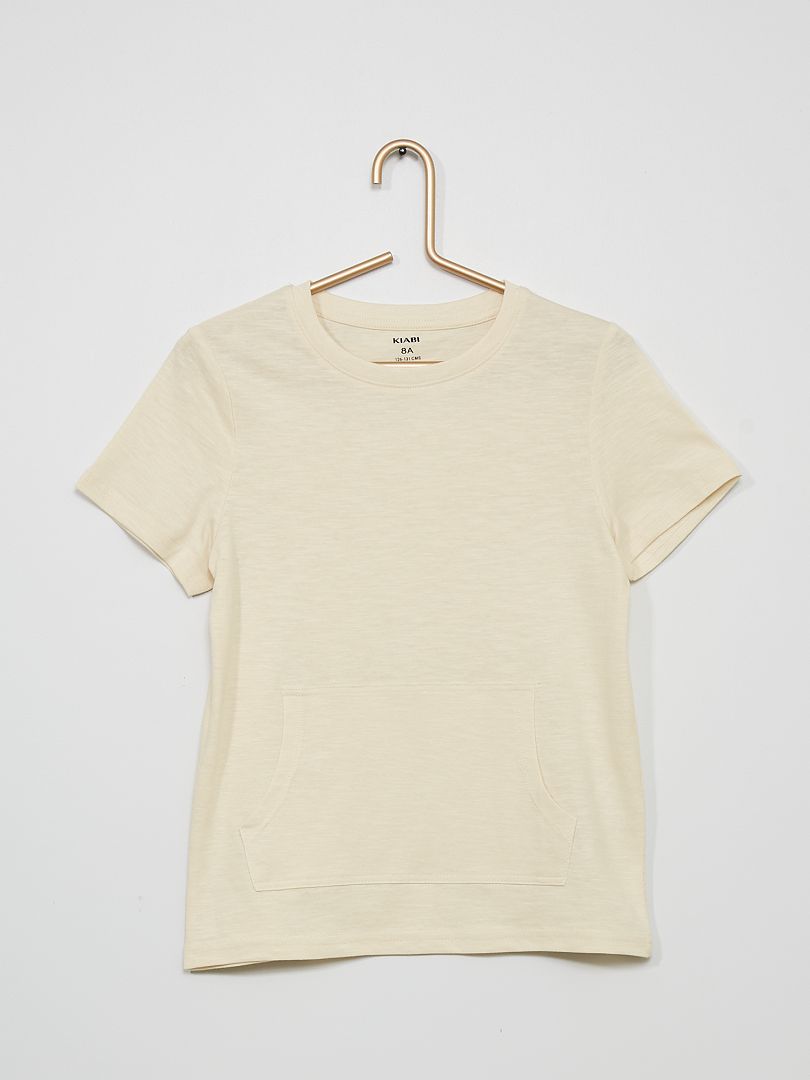 T-shirt uni avec poche kangourou blanc - Kiabi