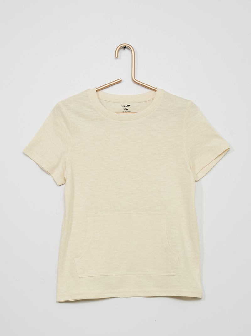 T-shirt uni avec poche kangourou blanc - Kiabi