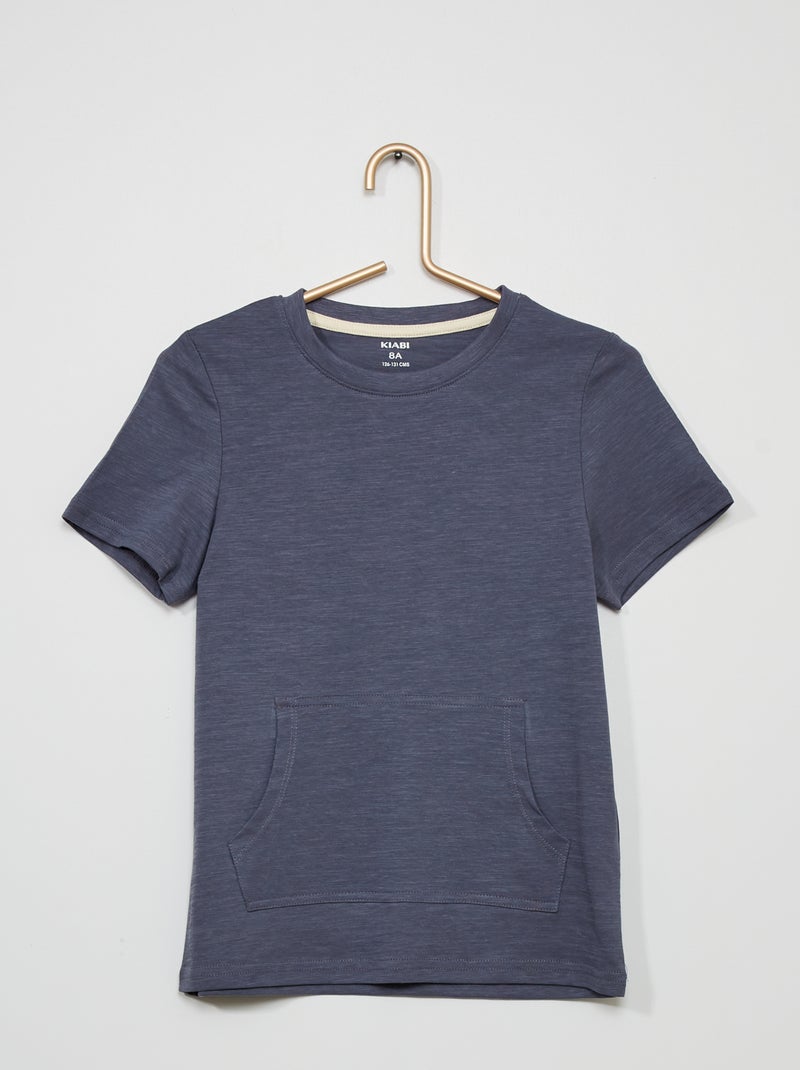 T-shirt uni avec poche kangourou gris - Kiabi