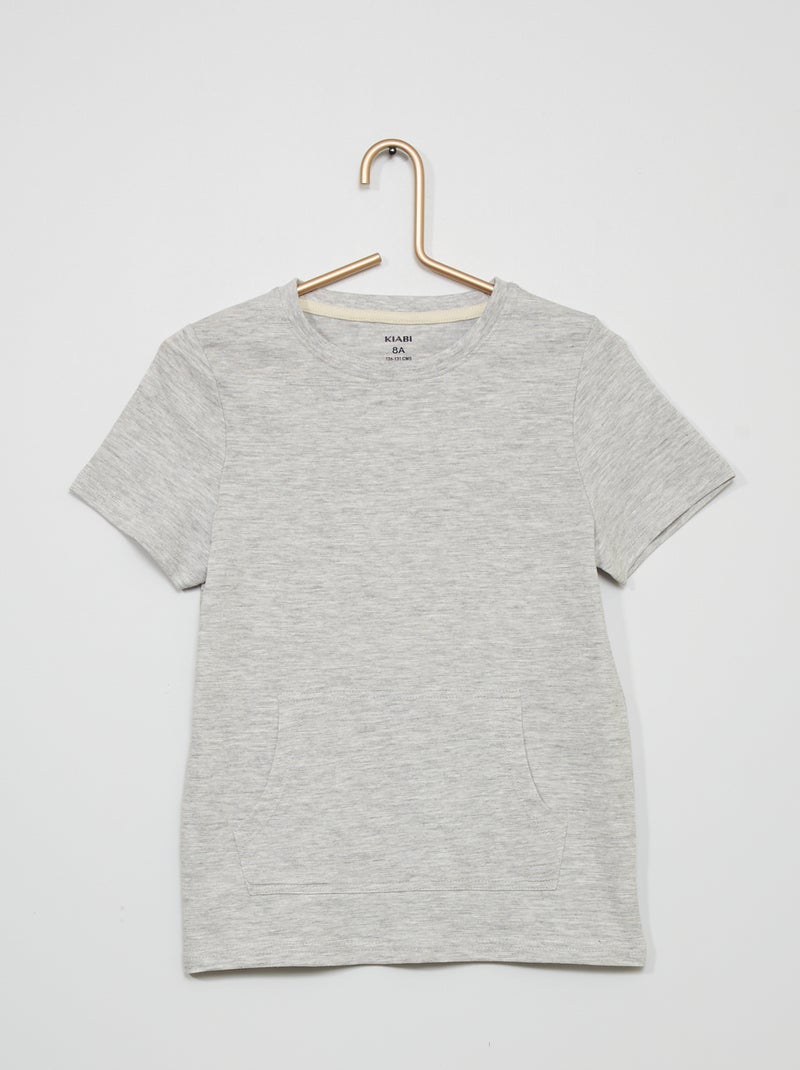 T-shirt uni avec poche kangourou gris - Kiabi