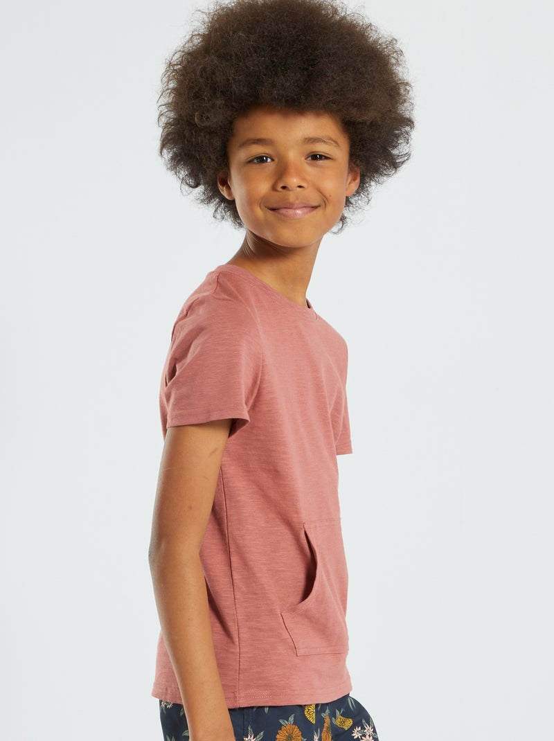 T-shirt uni avec poche kangourou rose - Kiabi