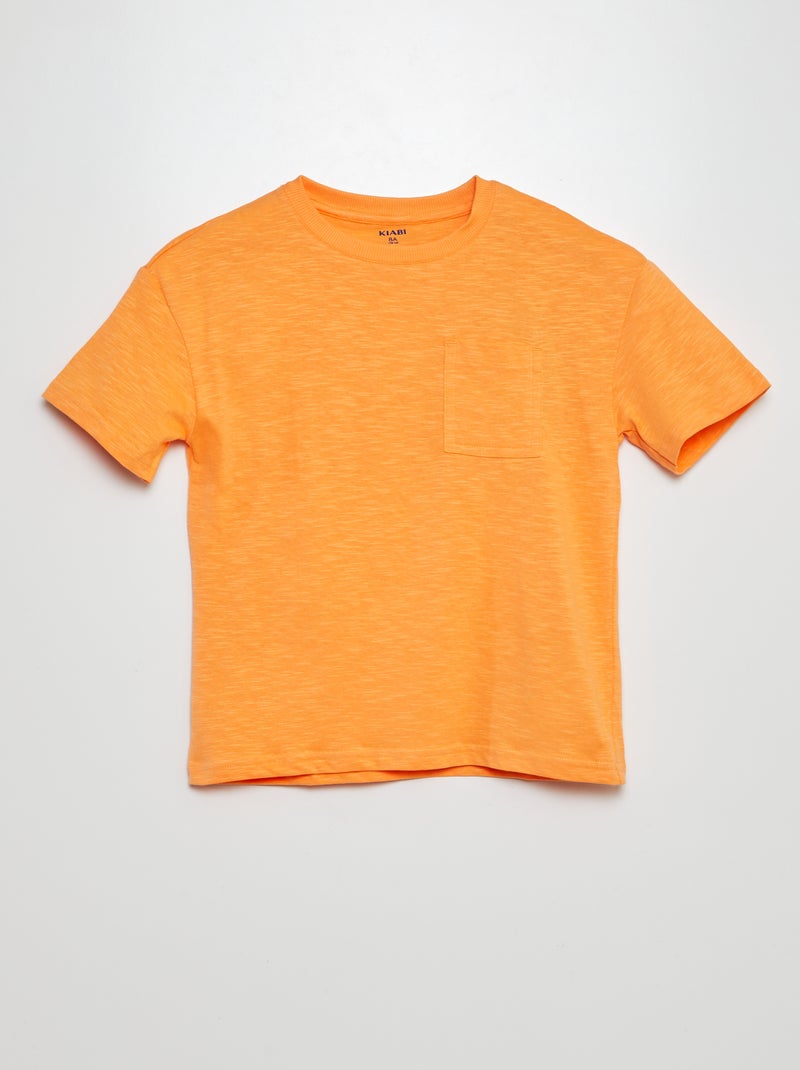 T-shirt uni avec poche Orange - Kiabi