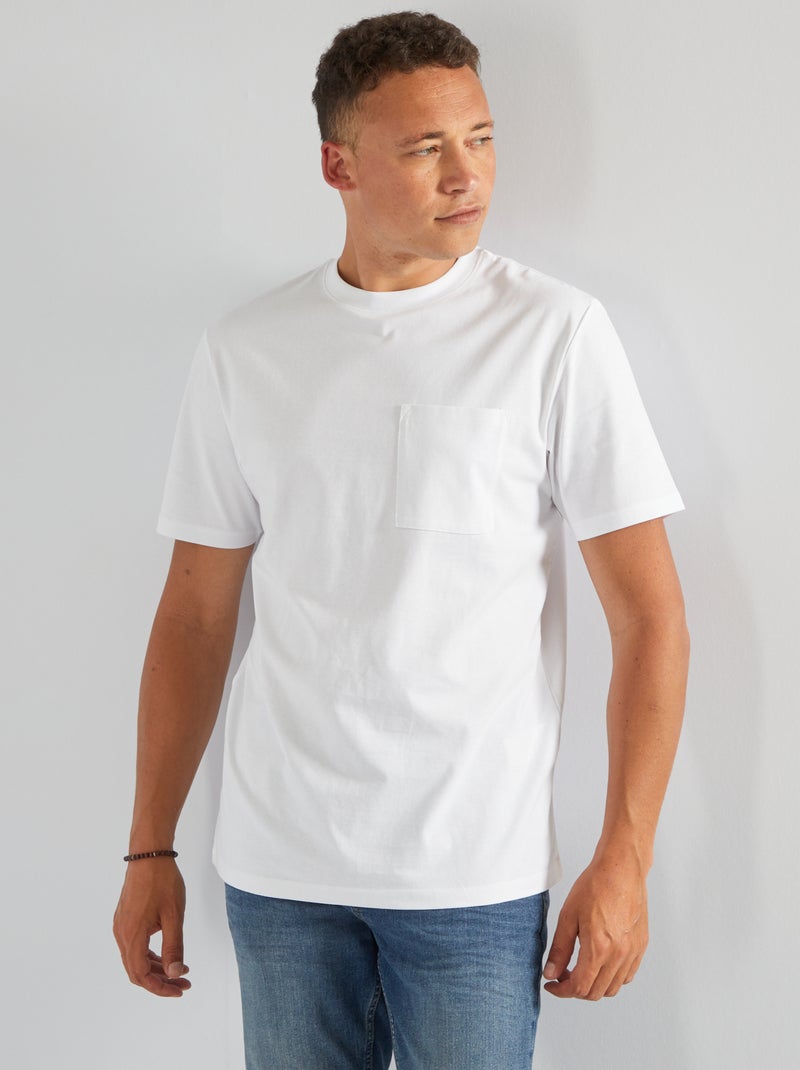T-shirt uni avec poche poitrine blanc - Kiabi