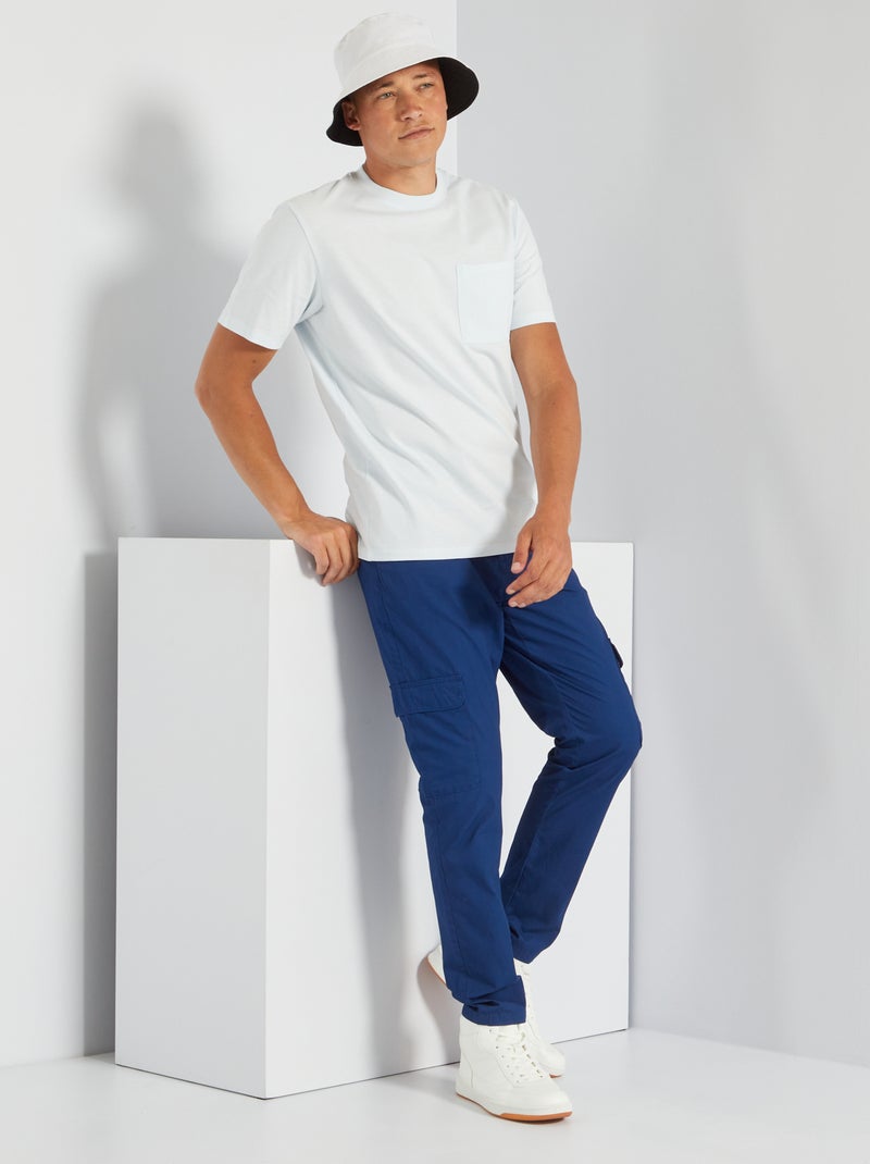 T-shirt uni avec poche poitrine Bleu clair - Kiabi