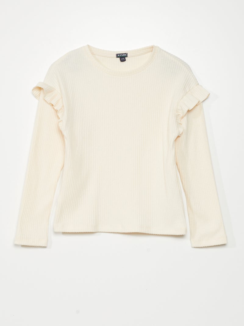 T-shirt uni avec volants aux épaules Blanc - Kiabi