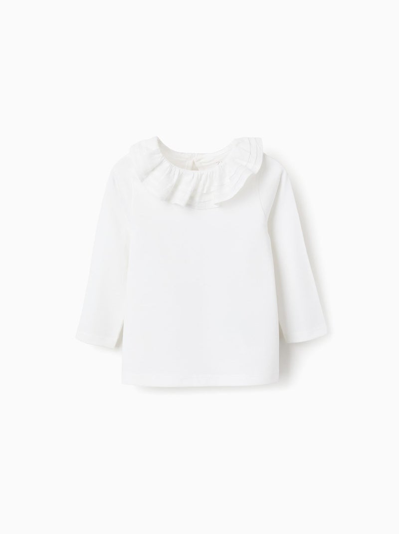 T-shirt Uni avec Volants Blanc - Kiabi
