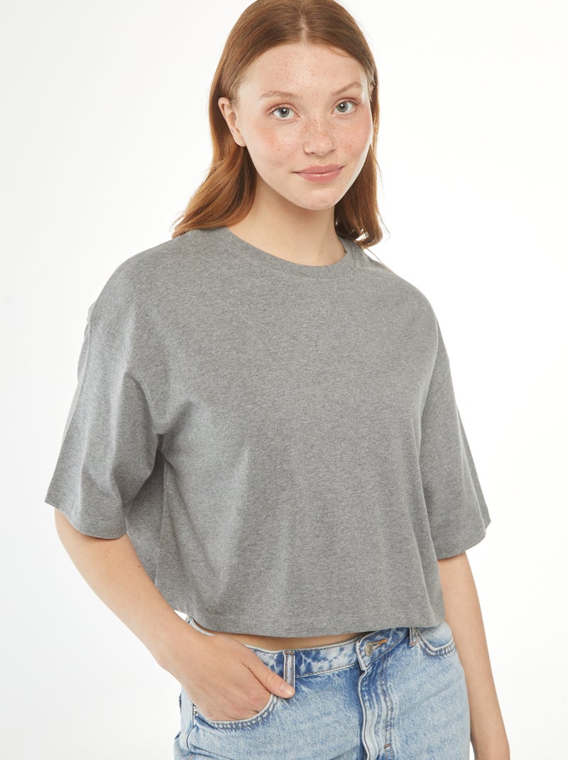 T-shirt uni coupe courte manches courtes Gris - Kiabi