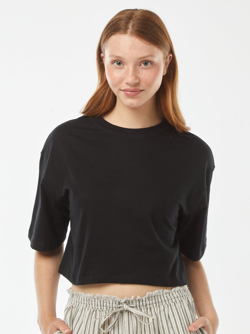 T-shirt uni coupe courte manches courtes Noir - Kiabi