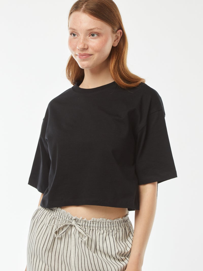 T-shirt uni coupe courte manches courtes Noir - Kiabi