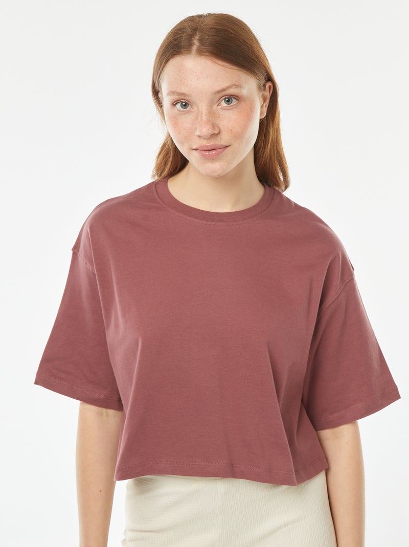T-shirt uni coupe courte manches courtes Prune - Kiabi