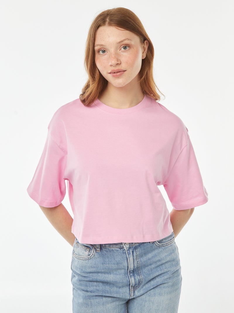 T-shirt uni coupe courte manches courtes Rose - Kiabi