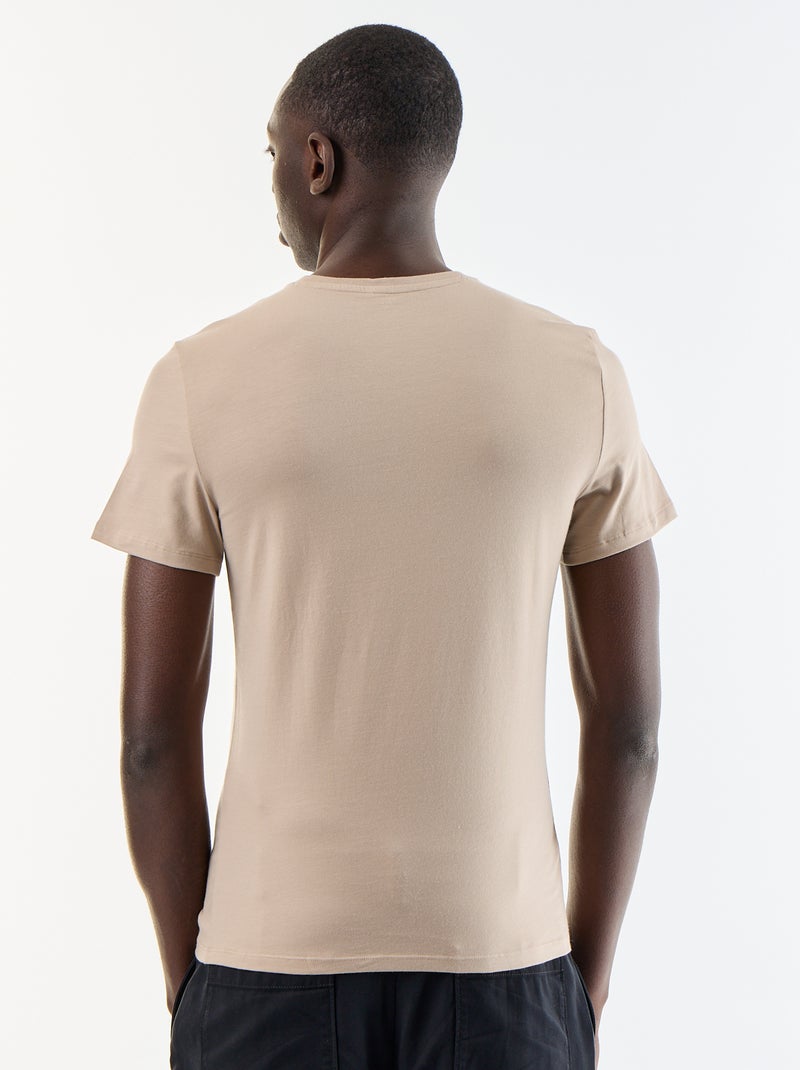 T-shirt uni en coton à col rond pour homme Beige - Kiabi