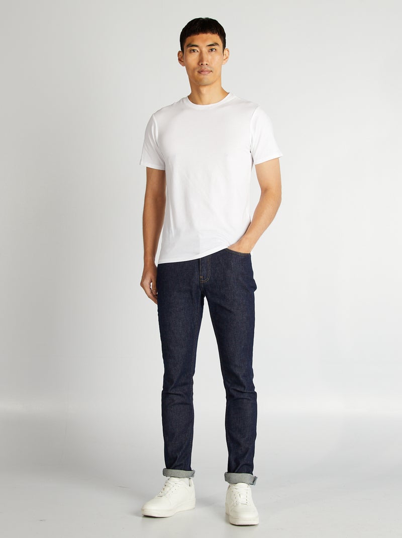 T-shirt uni en coton à col rond pour homme Blanc - Kiabi