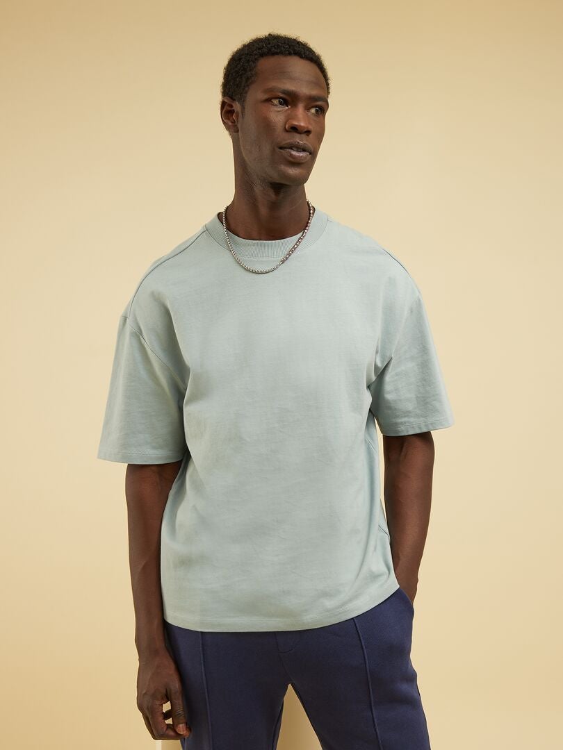 T-shirt uni en coton gris bleu - Kiabi