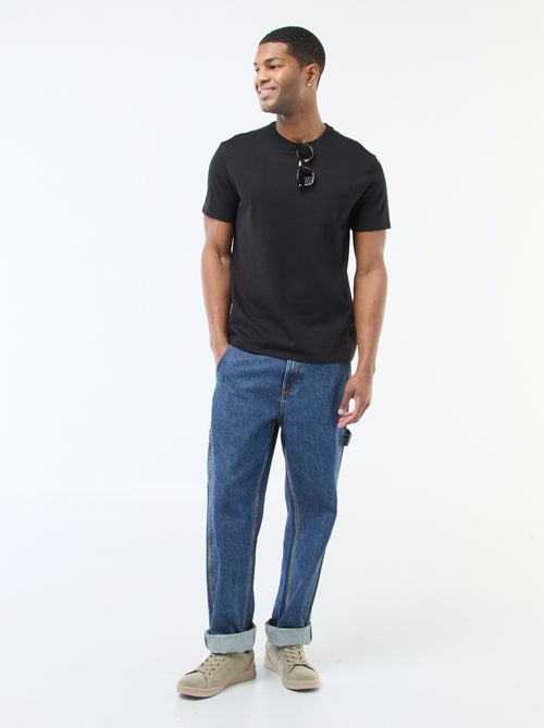 T-shirt uni en coton pour homme à col rond - Kiabi