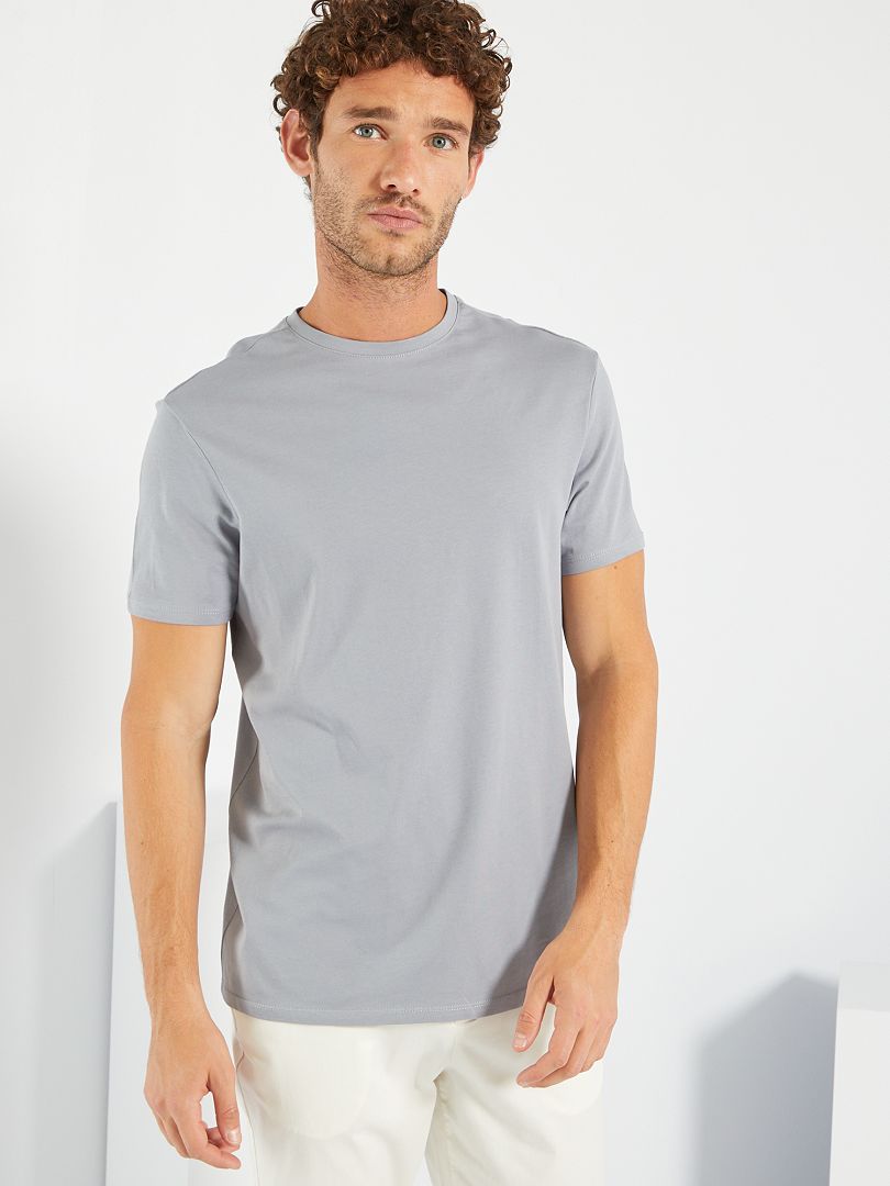 T-shirt uni en coton premium Gris - Kiabi