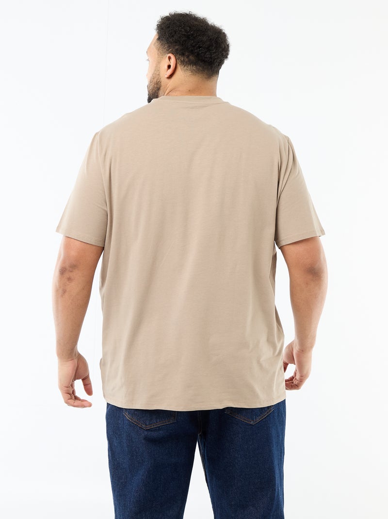 T-shirt uni en jersey à col rond pour homme Beige - Kiabi
