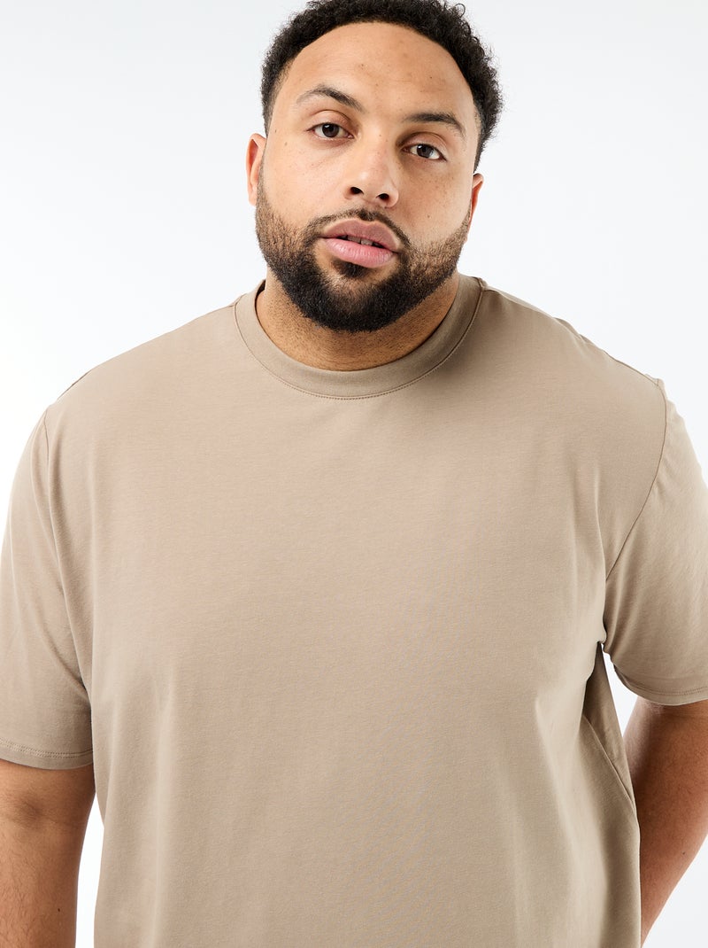 T-shirt uni en jersey à col rond pour homme Beige - Kiabi