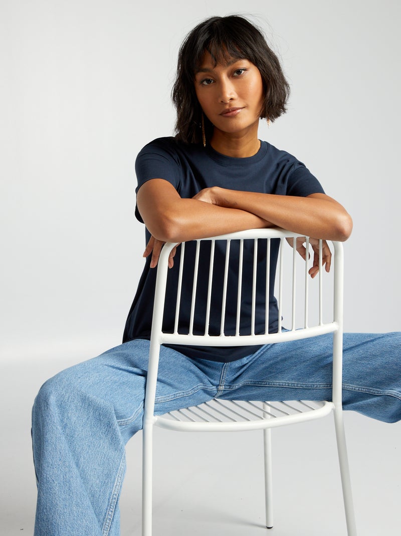 T-shirt uni en jersey bleu marine - Kiabi