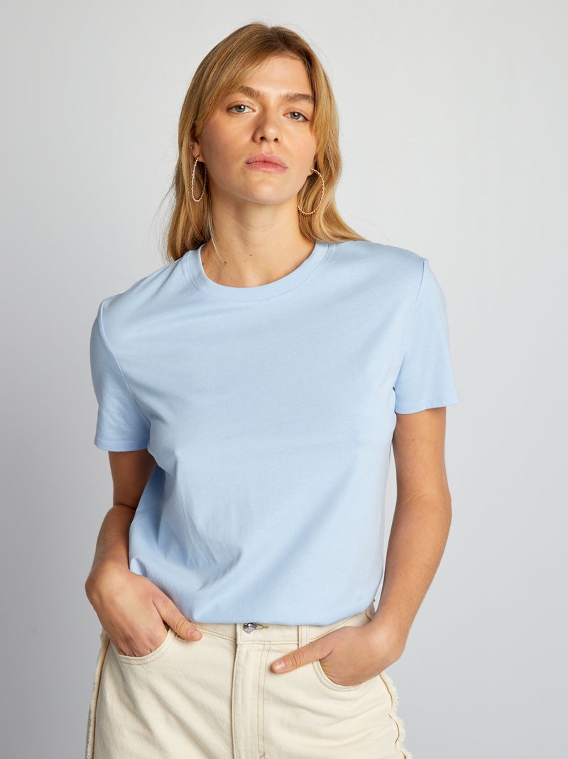 T-shirt uni en jersey Bleu - Kiabi