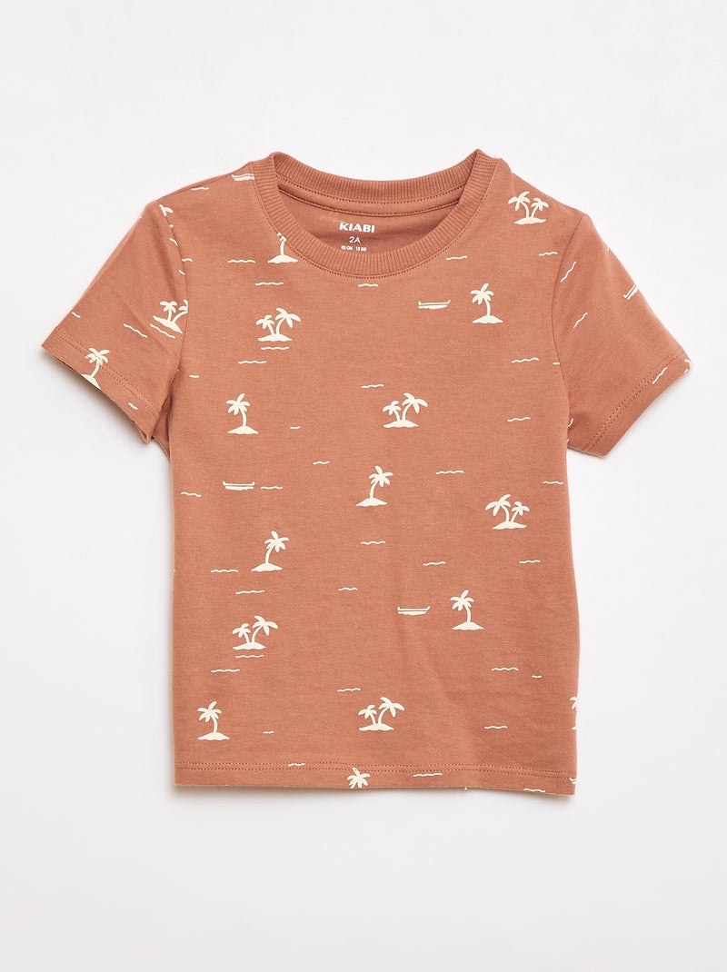 T-shirt uni en jersey coton Marron - Kiabi