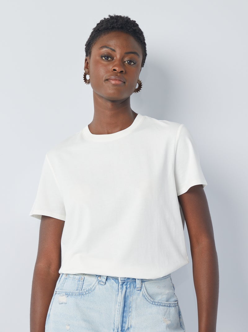 T-shirt uni en jersey Ecru - Kiabi