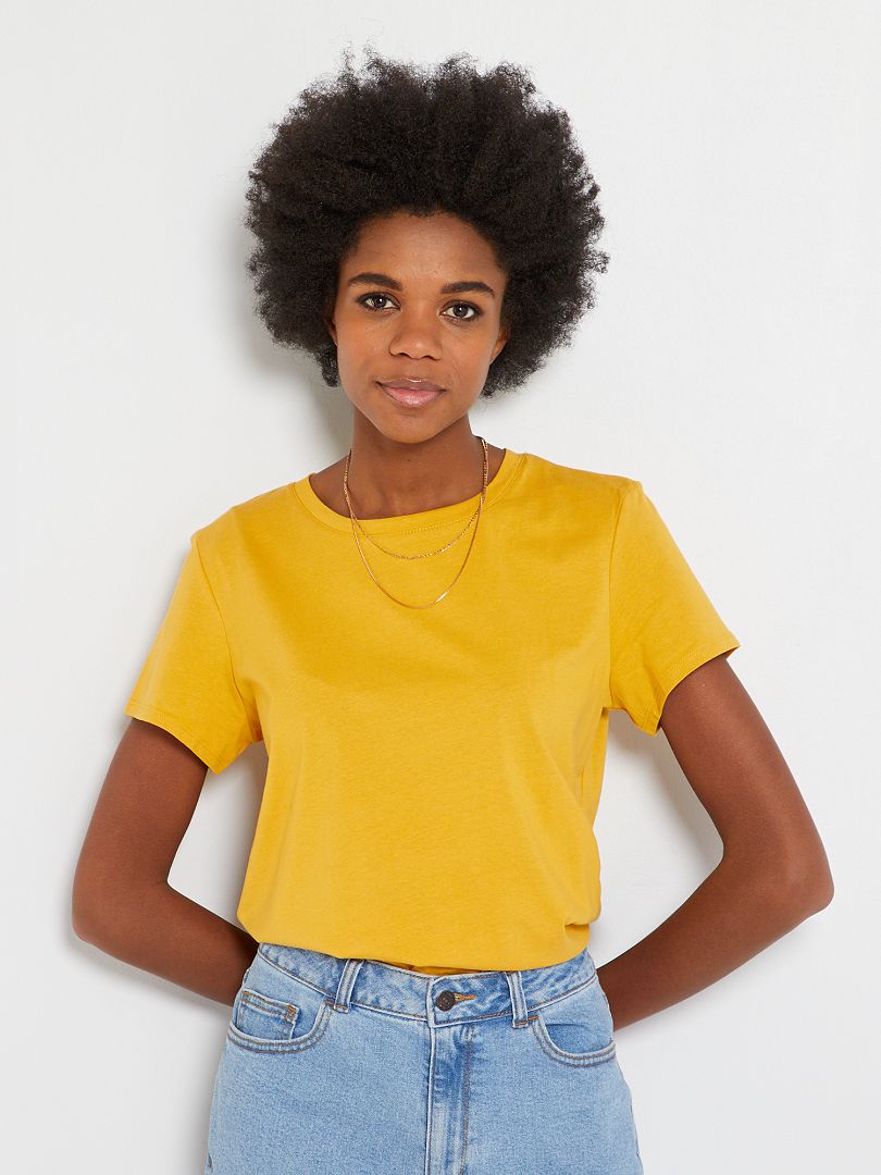 T-shirt uni en jersey jaune - Kiabi