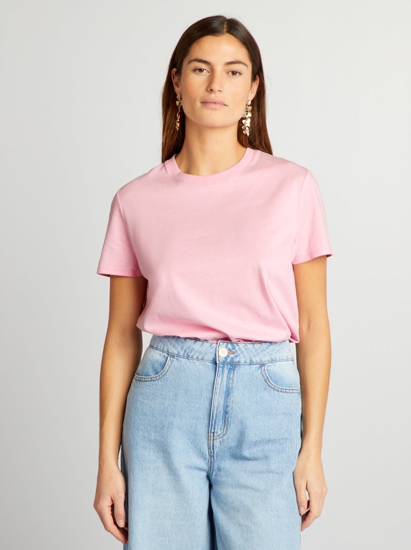 T-shirt uni en jersey rose doux - Kiabi