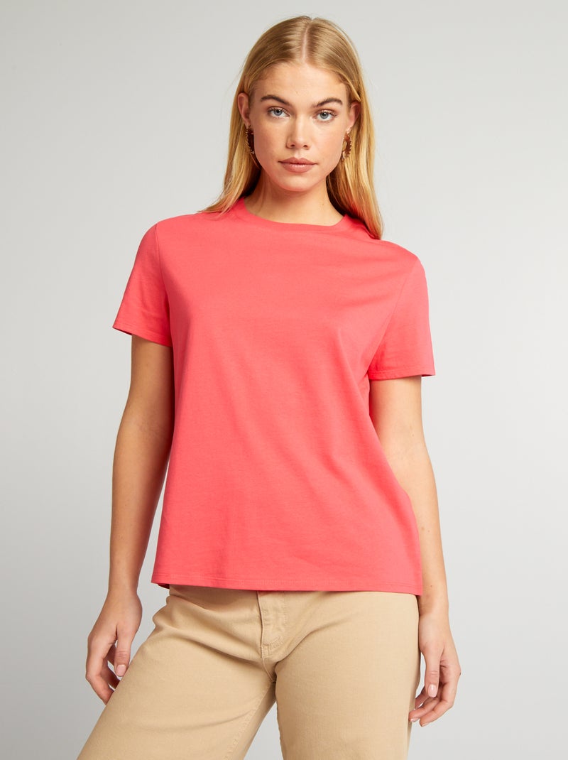 T-shirt uni en jersey rose fuchsia - Kiabi