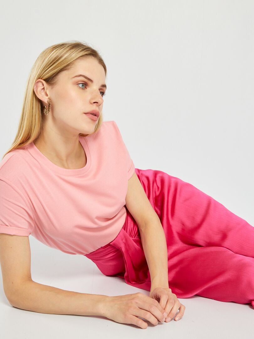T-shirt uni en jersey Rose - Kiabi